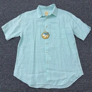 Jos. A. Bank Shirt Mens L  Blue/Green 100% Linen Short Sleeve Button Up Casual